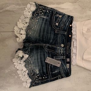 NWT Miss Me lace lined denim shorts
